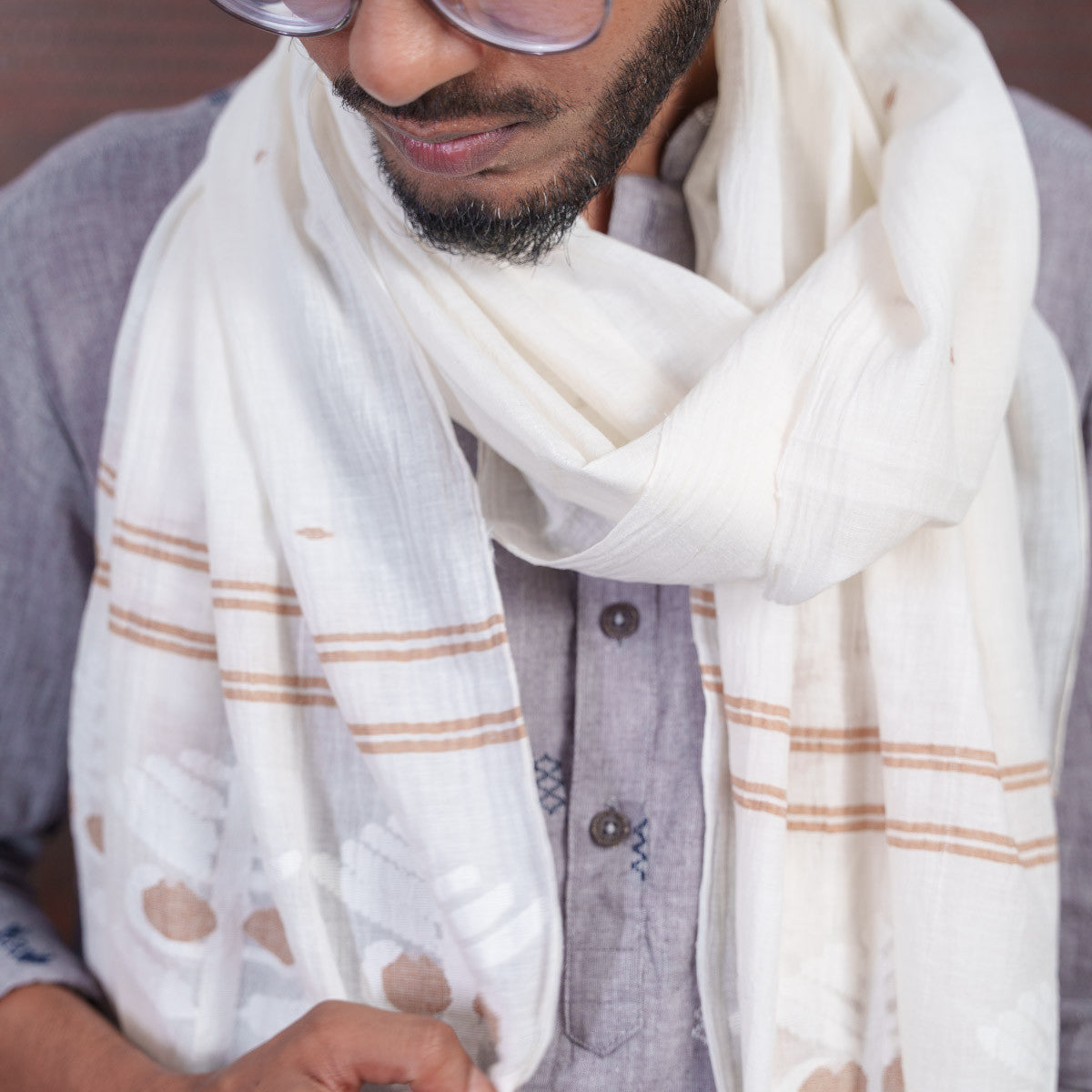 Cotton Jamdani White Stole