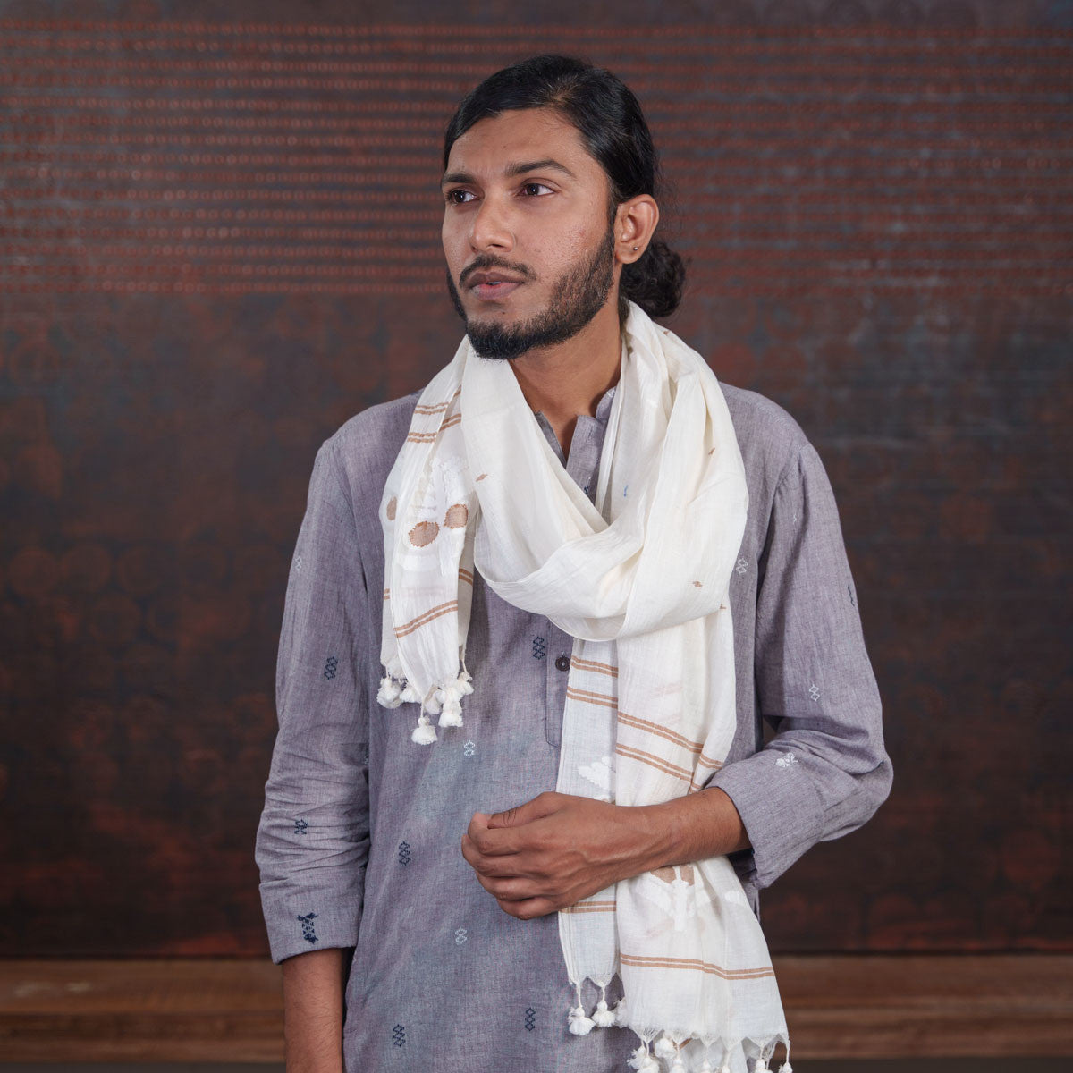 Cotton Jamdani White Stole