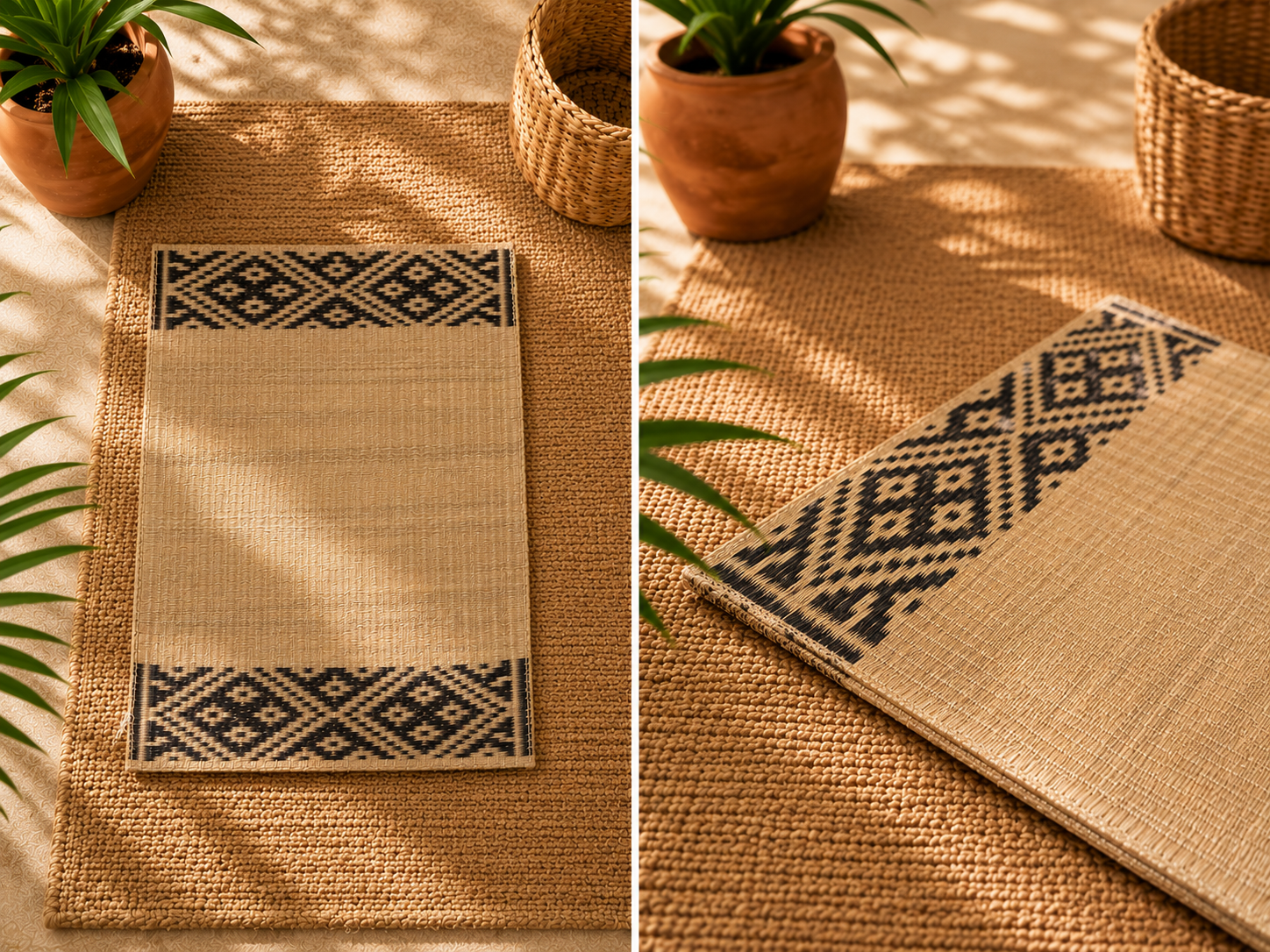 Handwoven Madur Mat Beige & Black- (Set of 6)