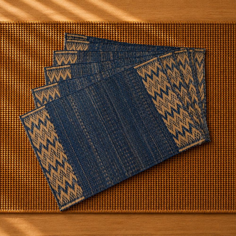 Handwoven Madur Mat Navy- (Set of 6)