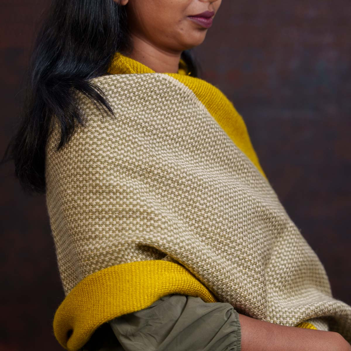 Pure Wool Handwoven Yellow and Ash Shawl