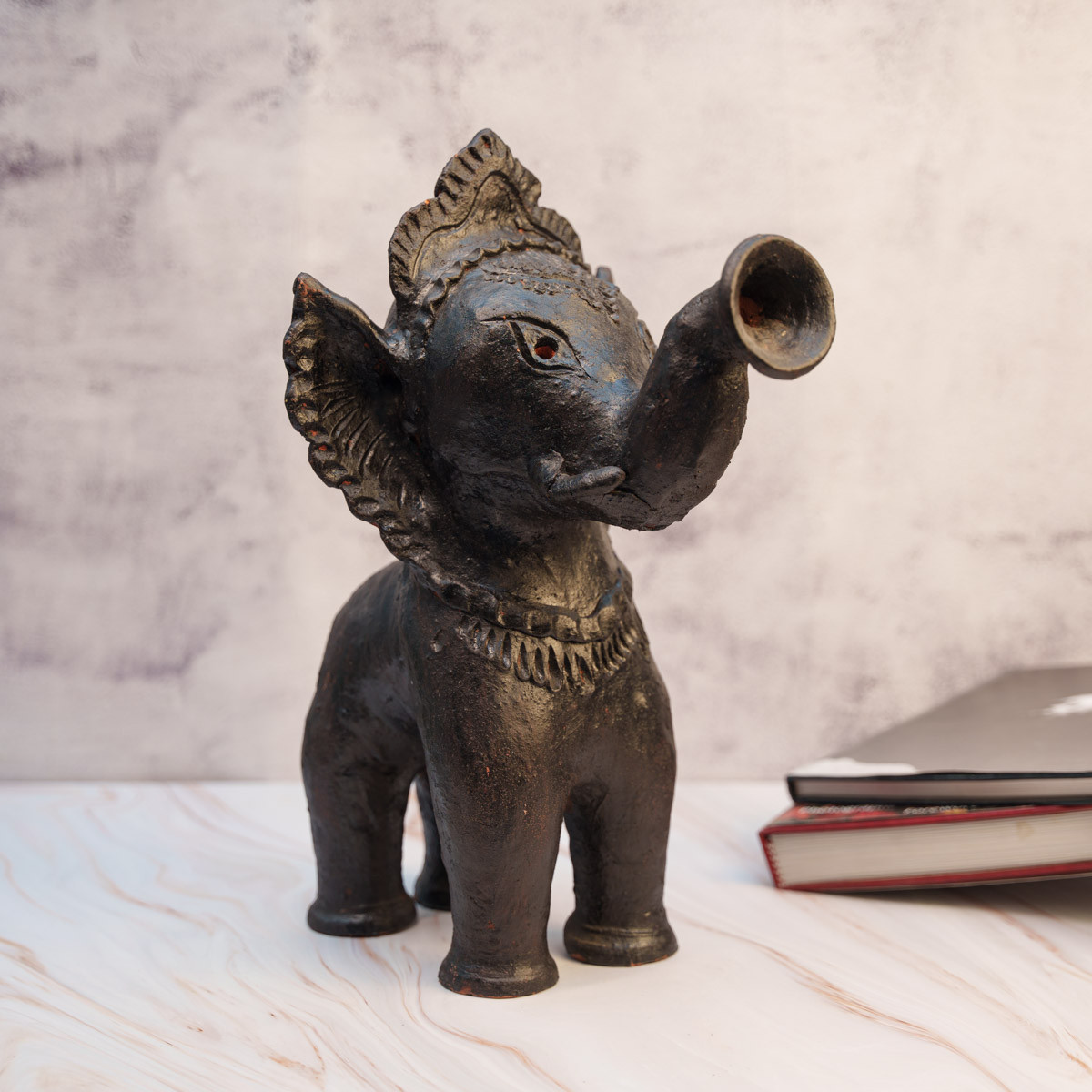 Terracotta Black Elephant (16")