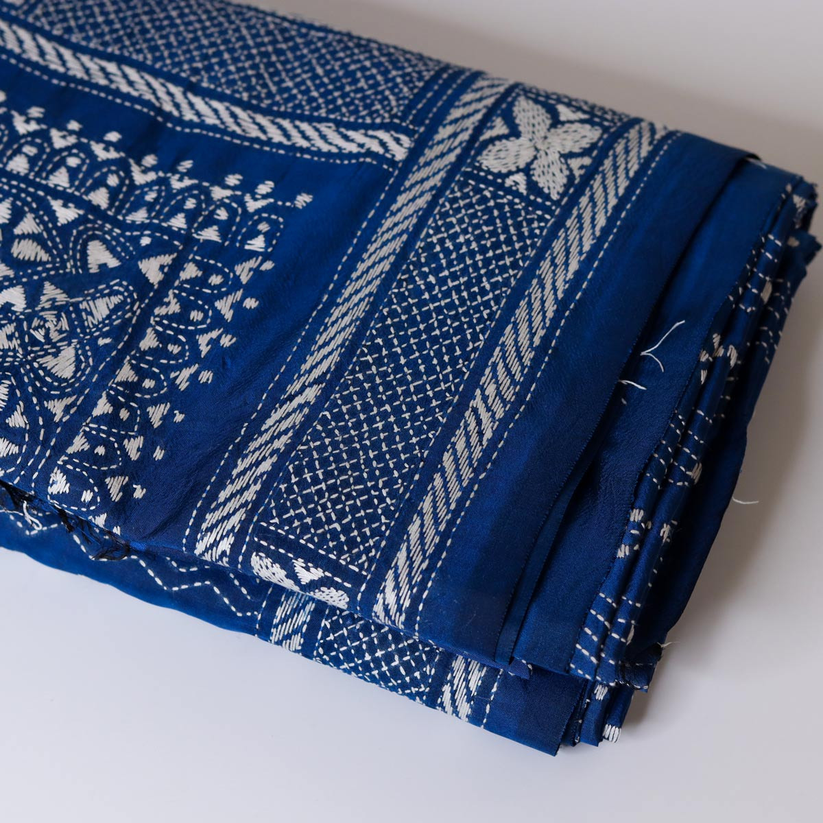 Kantha Stitch on Silk Saree (Blue)