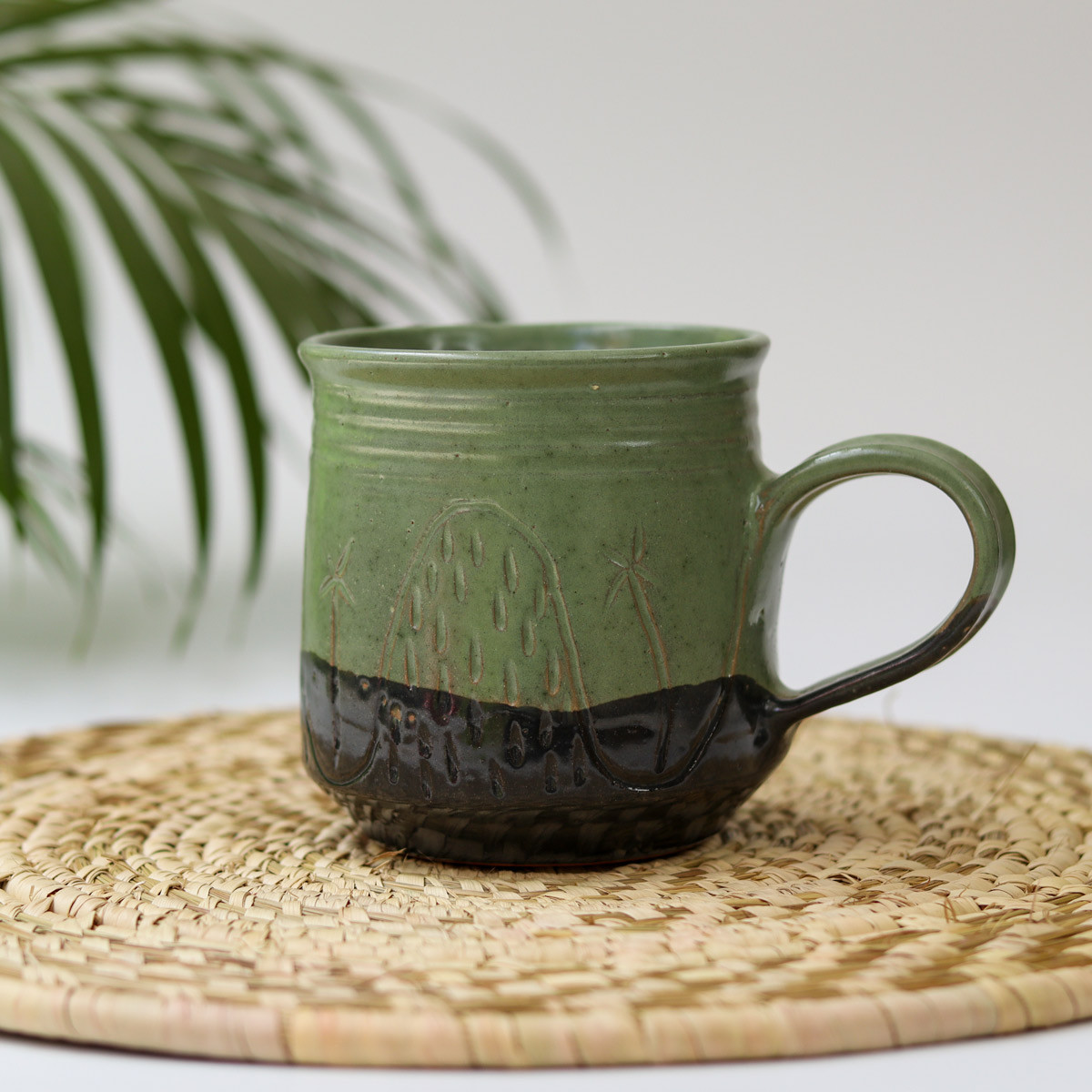 Ceramic Green Etched Cup