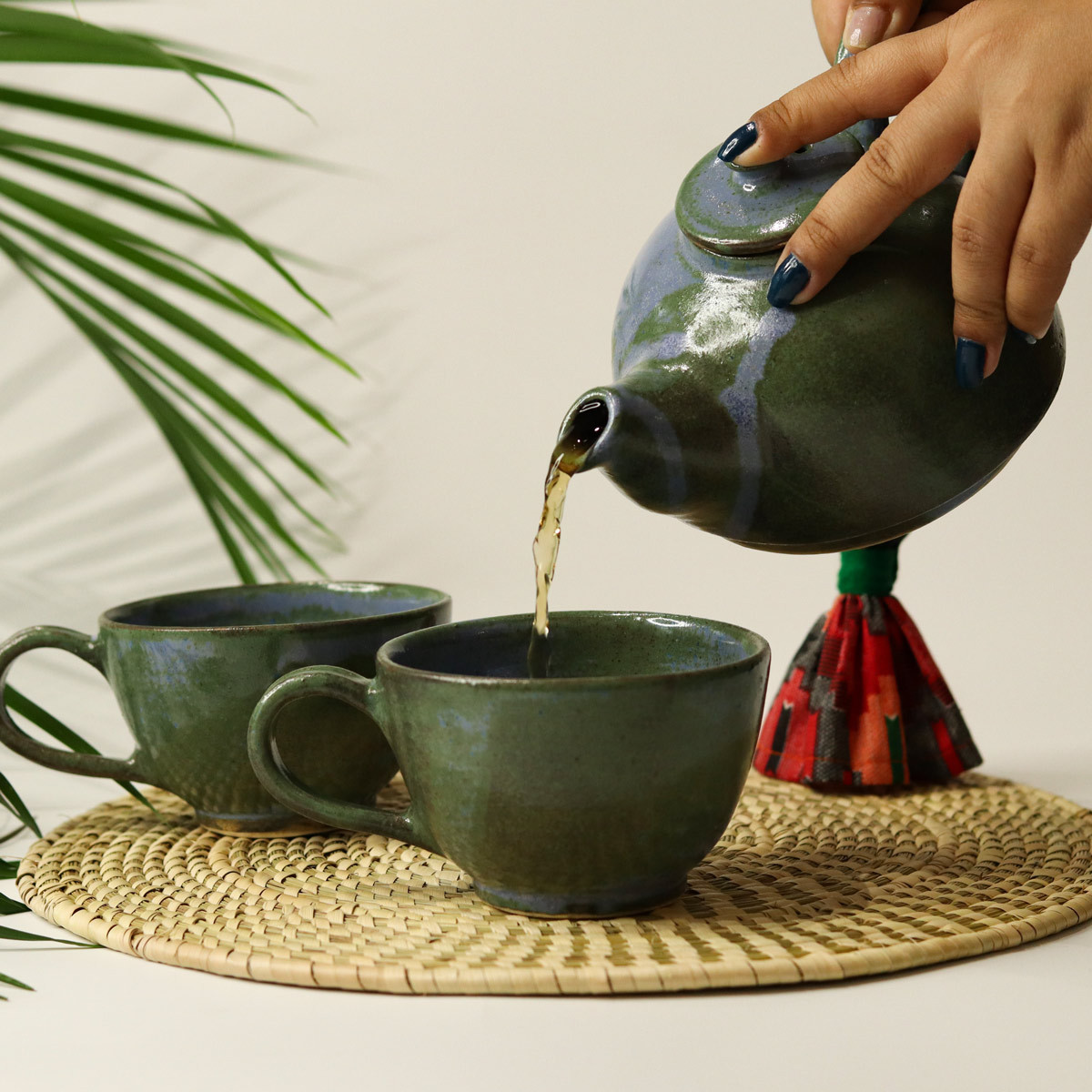 Double Teapot with 2 Cups (Green)