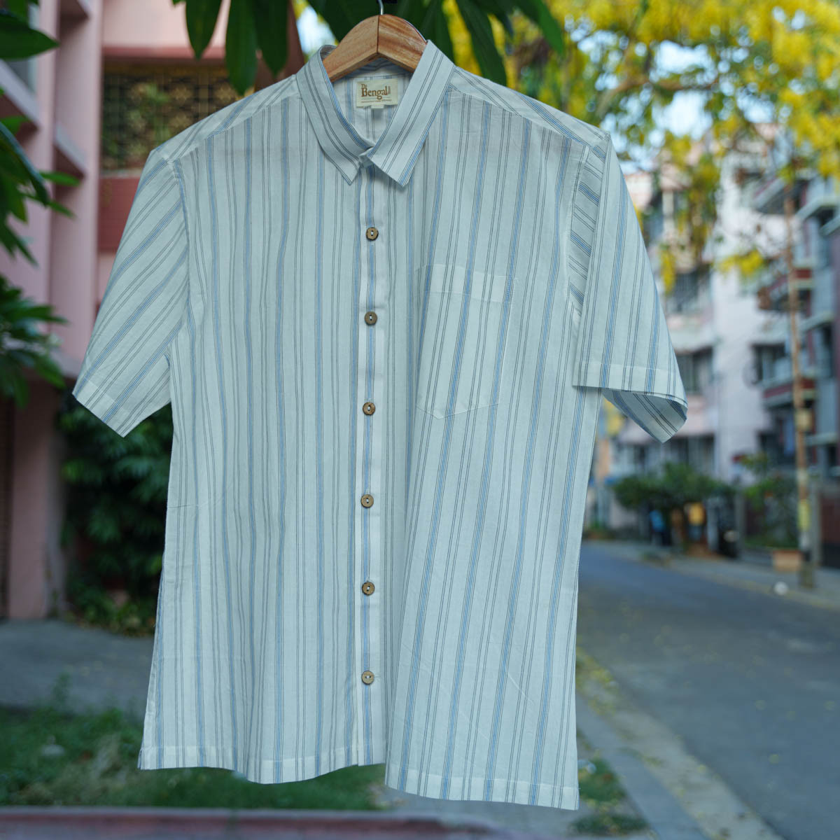 Grey and White Striped Cotton Shirt-44