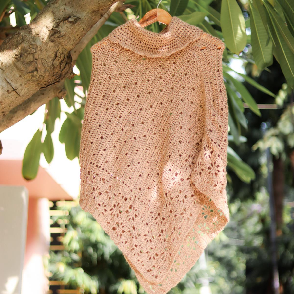 Pure Wool Peach Poncho