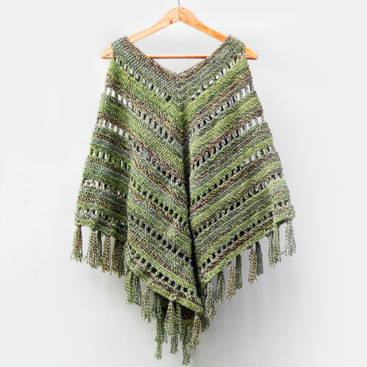 Pure Wool Green-shaded Poncho