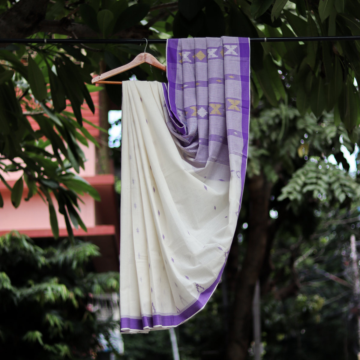 Cotton Jamdani Violet Border