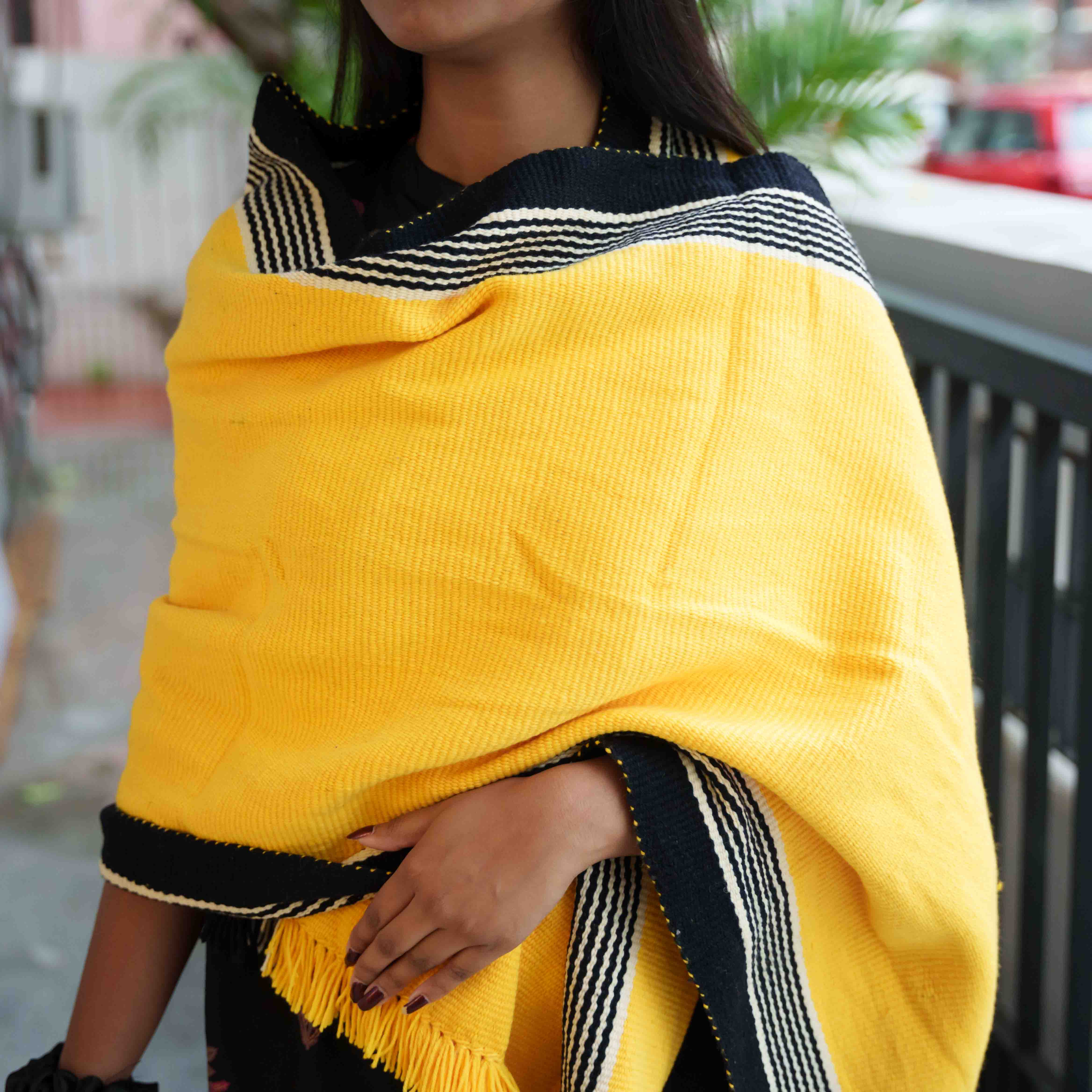 Yellow and Black Woolen Shawl