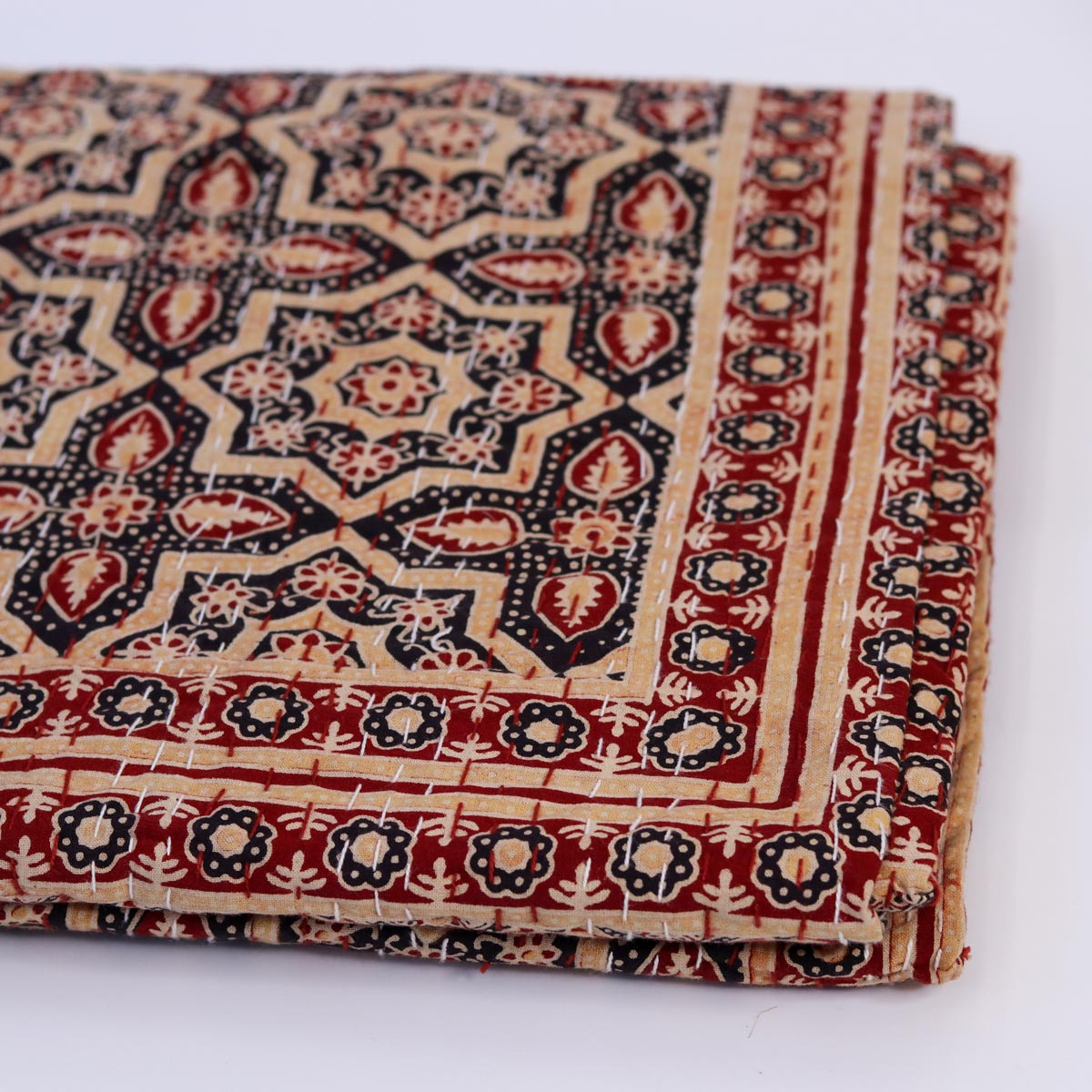 Brown & Red Double Kantha Quilt