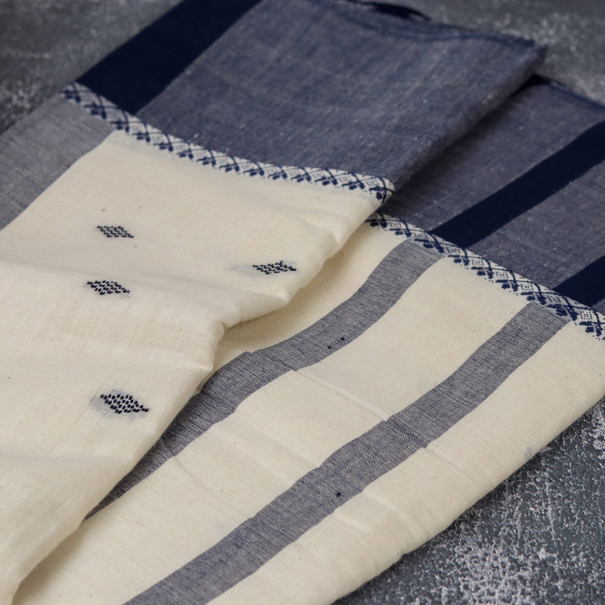 Cotton Jamdani White & Blue