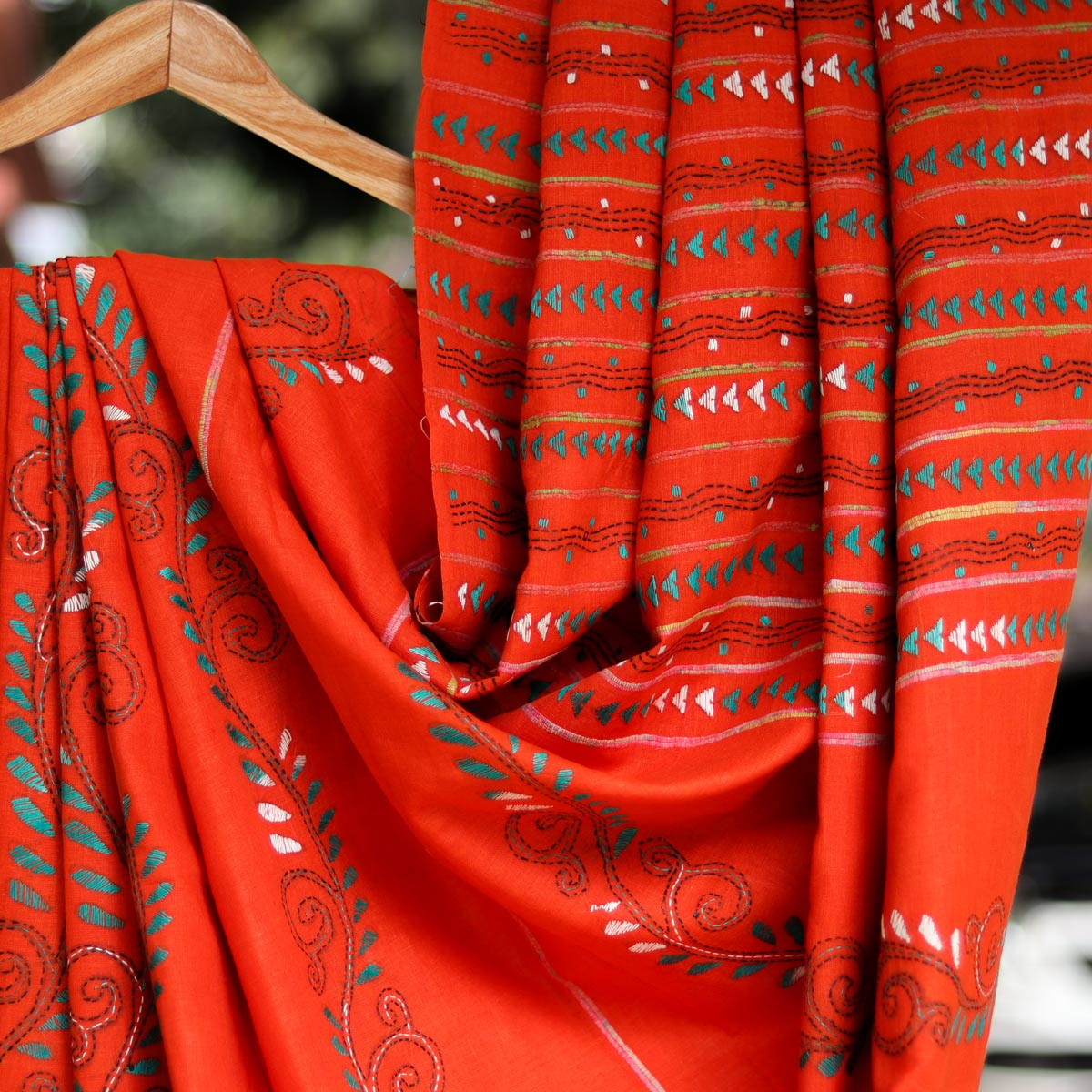 Scarlet Kantha Stitch Saree