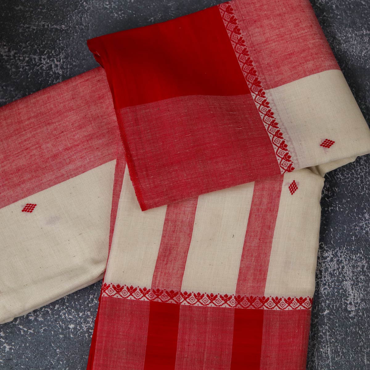 Cotton Jamdani White with Red Border