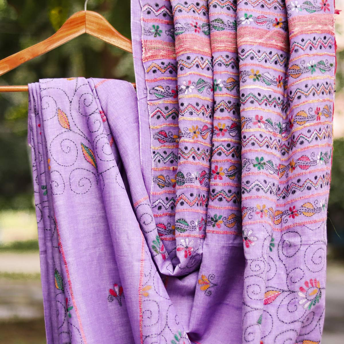 Lilac Cotton Kantha Stitch Pattern