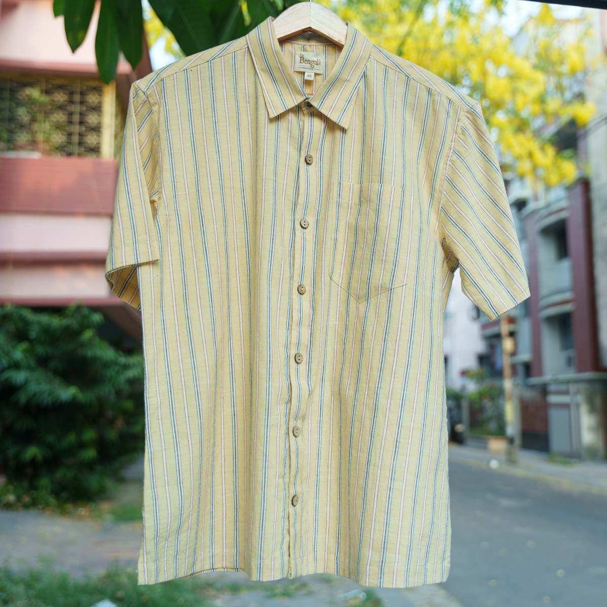 Yellow Cotton Half Sleeve Shirt-42
