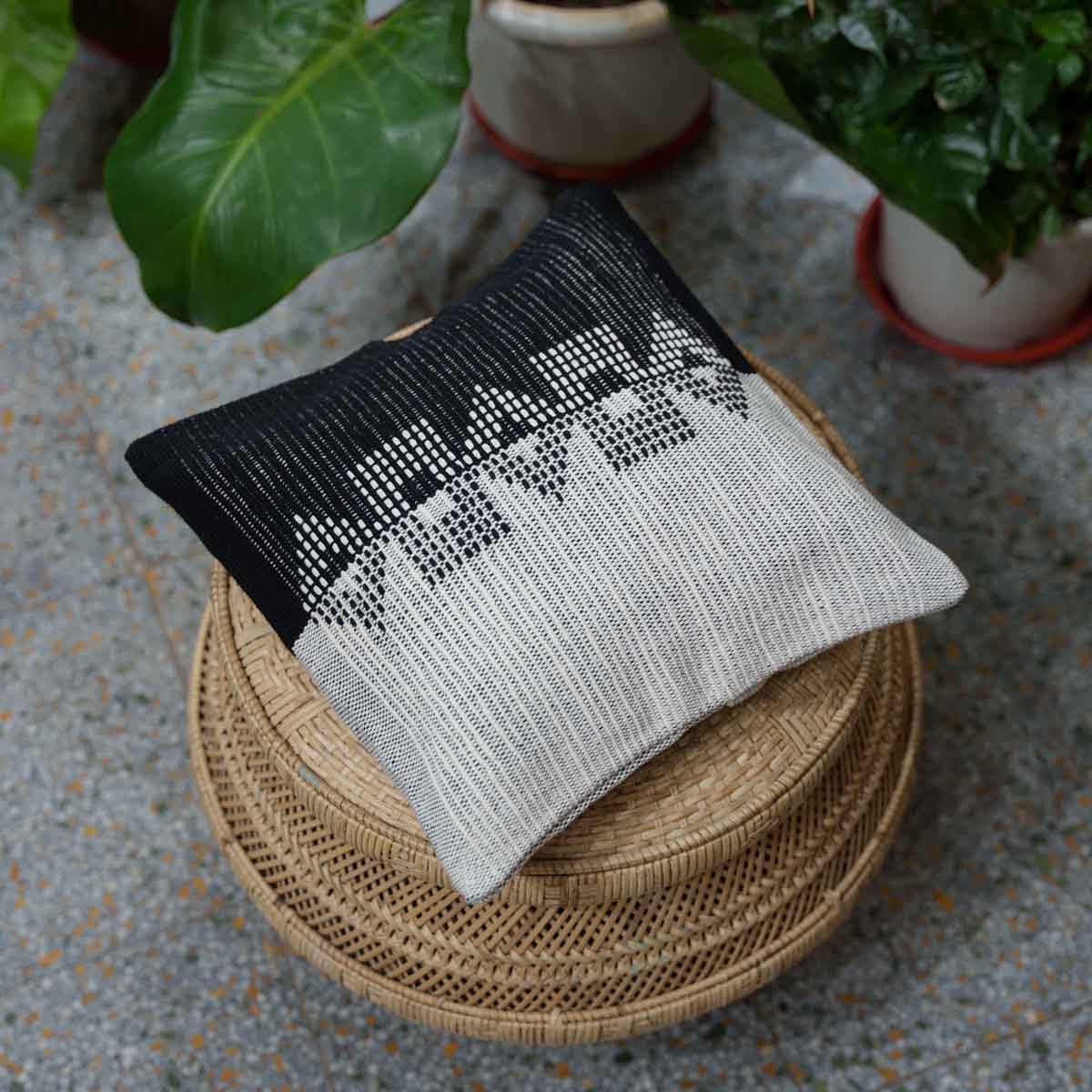 Handwoven Dhokra Cushion Cover (Black)- 12"