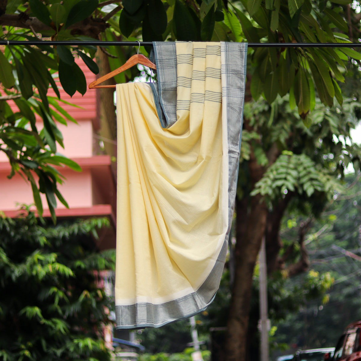 Santipuri Blue Border Saree