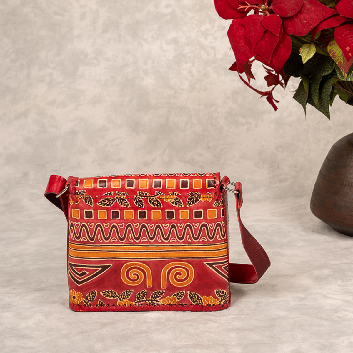 Buy red printed leather bags from Amar Kutir online